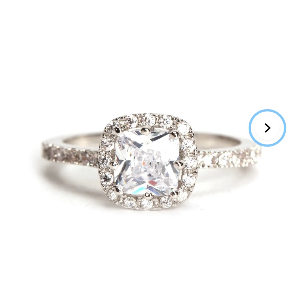 Classic Cushion Halo Engagement Ring in Silver with Clear Center Stone